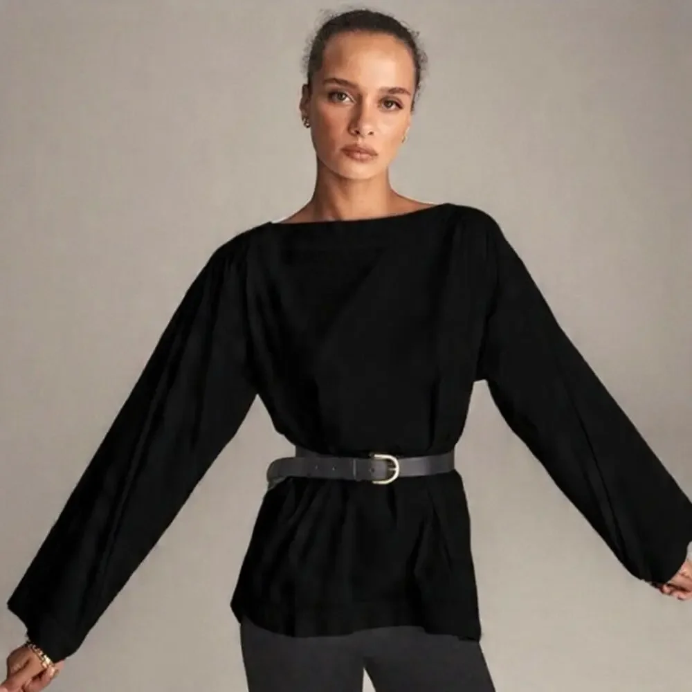 J. Crew Black Ciel Boatneck Cotton Poplin Top NEW WOMENS SMALL